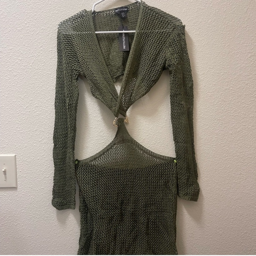 PrettyLittleThing Olive Mesh Cutout Dress - Picture 3 of 3